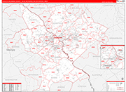 Augusta-Richmond County Metro Area Wall Map Red Line Style